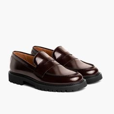 Women's Penny Lug Sole Loafer In Burgundy Leather - Thursday Thursday Boots Women, Impulse Shopping, Oxfords Outfit, Womens Penny Loafers, Thursday Boot Company, Thursday Boots, Interior Shop, Soft Gloves, Burgundy Shoes