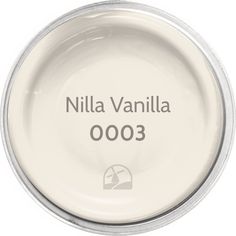 a close up of a white paint container with the words, vanilla 0003