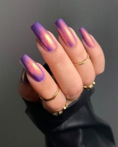 17 Enchanting Purple Chrome Nail Design Ideas Purple Chrome Nails, Grow Long Nails, Year Nails, Nails Autumn, Nails Brown, Chrome Nail Art, January Nails, Purple Nail Designs