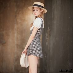 Olivia Mark - Checkered One-Piece Swimsuit with Dress-Like Design for Beach and Hot Springs Floral Print Midi Skirt, Denim Chic, Printed Midi Skirt, Hem Skirt, Denim Midi Skirt, Hot Springs, Vintage Skirt, Olivia Mark, Pleated Dress