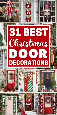 christmas door decorations with the words'best christmas door decorations'in red and green