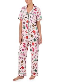 Rest and relax comfortably in this stylish two-piece printed pajama set from ROOM SERVICE. It comes complete with a button-front top and a pair of printed pants to match. | ROOM SERVICE Women's Cropped Printed Notch Collar Top and Pants Pajama Set, X-Large Printed Pajama, Service Women, Button Front Top, Notch Collar, Print Pajamas, Collar Top, Notched Collar, Printed Pants, Room Service