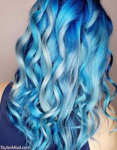 Blue Hair Color Highlights, Braiding Colors, Shades Of Blue Hair, Blonde Blue Hair, Ice Blue Hair, Blonde And Blue Hair, Blue Hair Color, Rocker Hair, Hair Colorful