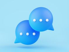 two blue speech bubbles with white dots are floating in the air on a light blue background