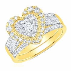 Celebrate love with this stunning 0.95CTW natural diamond ring. Featuring a heart-shaped design, pave with round and baguette-cut diamonds, this ring is crafted with 10K yellow gold. The sparkling diamonds add a touch of elegance, making it a perfect gift for your loved one.Note: Made-to-order (ships in 3 business days). Product SpecificsAll specifications are approximate and may vary for the same model. Weight 6g Metal Yellow Gold Metal Purity 10K Finish High Polished Ring Style Engagement Main Recipes Cookies, Natural Diamond Ring, Baguette Cut Diamond, Diamond Carat, Ring Style, Baguette Cut, Stone Cuts, Sparkle Diamonds, Real Diamonds