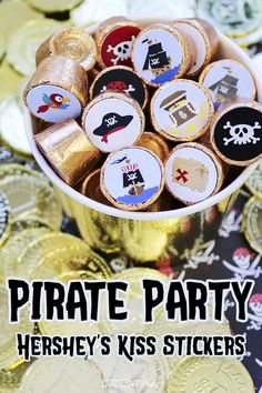 pirate themed stickers for hershey kisses Kids Birthday Decorations, Airplane Party Favors, Boys Birthday Party Favors, Goonies Movie, Block Birthday Party, Pirate Costumes