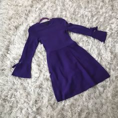 Never Worn Perfect Condition Fitted Mini Dress With Bell Sleeves For Brunch, Formal Fitted Mini Dress With Bell Sleeves, Fitted Mini Dress With Bell Sleeves For Work, Fitted Bell Sleeve Mini Dress For Work, Chic Fitted Bell Sleeve Dresses, Chic Purple Mini Dress For Work, Elegant Purple Mini Dress For Brunch, Dresses Purple, Inc International Concepts