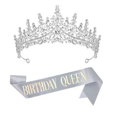 PRICES MAY VARY. 👑 BIRTHDAY QUEEN➜With diamond-like rhinestones on the metal tiara, this silver crown reflects light spectacularly with its subtle movement. Iridescent letter hand-pressed on a silver glitter sash will compliment your birthday outfit while making sure you're the star. 👑 SIZE➜Birthday Crown measures approx. 2.76 inches in height, 5.7 inches in diameter. Birthday Queen Sash measures approx 62.99 in length, 3.74 in width. 👑 PERFECTLY FIT➜Adult Crown is of high quality, bending at Adjustable Silver Crown For Party, Adjustable Silver Crown For Parties, Silver Party Crown With Rhinestones, Queen Sash, Crowns For Women, Birthday Crowns, Quinceanera Crown, Gold Hair Comb Wedding, 17th Birthday Ideas