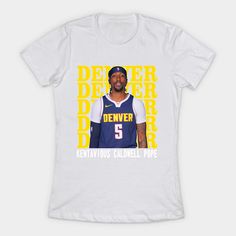 Denver Nuggets Kentavious Caldwell Pope -- Choose from our vast selection of Crewneck and V-Neck T-Shirts to match with your favorite design to make the perfect custom graphic T-Shirt. Pick your favorite: Classic, V-Neck, Tri-Blend, or Heavyweight. Customize your color! For women. Custom Print T-shirt For Fans, Denver Nuggets, Sports Basketball, Denver, V Neck T Shirt, Graphic T Shirt, The Selection, Tshirt Designs, Crew Neck