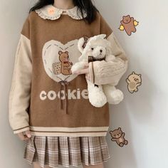 Cute Pullover Kawaii Bear Love Biscuit Happy Day Your Adorable, Bear Sweater, Animal Designs, Cute Corgi, Favorite Animal, Kawaii Clothes, Korean Outfits, Girls Sweaters