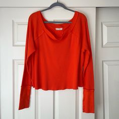 Never Worn, Like New, Size M Orange Everyday Top For Fall, Orange Top For Everyday Fall Wear, Fall Orange Top For Everyday, Orange Long Sleeve Top For Layering, Casual Orange Tops For Layering, Thermal Long Sleeve, Color Orange, Free People Tops, Long Sleeve Top