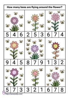 a flower counting game with bees and flowers on it, which is the same number