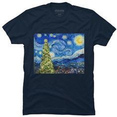 a blue t - shirt with a painting of a christmas tree