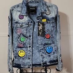 Men's / Unisex Reason Jean Jacket Size M **Limited Collection** Fast Shipping Blue Patches Outerwear For Streetwear, Blue Winter Outerwear With Patches, Casual Blue Outerwear With Patches, Mens Coats, Jean Jacket, Mens Jackets, Color Blue, Jackets & Coats, Man Shop