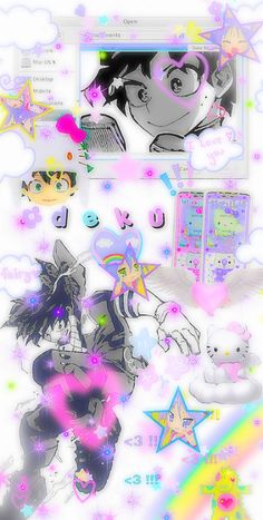 an image of anime characters with stars and rainbows around them on a computer screen