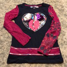 Brand New. Never Worn. Adorable Flip Sequins Heart Long Sleeve Girls Top. Pink Fall Playwear Top, Multicolor Long Sleeve Tops For Playwear, Cute Multicolor Heart-shaped Tops, Multicolor Tops For Playwear In Fall, Pink Long Sleeve Top With Heart Graphic, Playful Pink Top With Heart Graphic, Playful Pink Tops With Heart Graphic, Pink Long Sleeve T-shirt With Heart Graphic, Top Girls