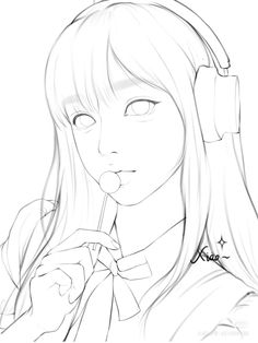 a drawing of a girl with headphones on