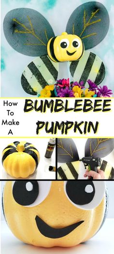 how to make a bumblebee pumpkin with paper machs and flowers in it