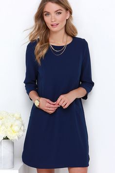 NEW! Trendy Juniors Clothing - Online Shoes & Clothes for Teens Blue Shift Dress Solid Color, Chic Blue Shift Mini Dress, Chic Blue Shift Dress, Blue Shift Dress For Work, Blue Shift Midi Dress For Work, Short A Line Dress, Chiffon Dress Short, Marine Uniform, Blue Shift Dress