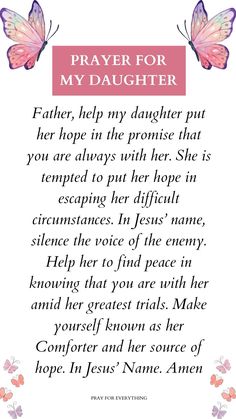 a poem written in pink and white with the words prayer for my daughter on it