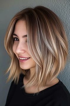 Long Bob Ombre in Braun: 59+ edle Farbübergänge - hairtastic.de Bob Haircuts Back View, Haircuts Back View, Long Bob Ombre, Brown To Blonde Ombre Hair, Bob Haircut Back View, Short Hair Blowout, Bob Balayage, Bob Ombre, Haircuts For Round Faces