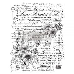 an old french paper with flowers and words on it, including the word's name