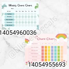 the weekly chore chart is displayed on a marble surface with an image of a rainbow and