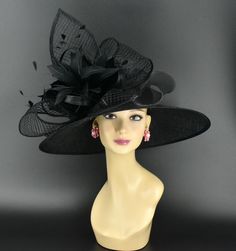 ✿*.Key Features.*✿ This is a wide-brim hat featuring a matching sinamay bow and crin bow, elegantly adorned with a feather flower accent, very beautiful. Great for Kentucky derby, weddings, church, Easter, Royal Ascot, horse races, cocktails, tea party, or any hat wearing occasion. Hat base size: From front to back: 17.75" (45cm) From left to right: 19" (48cm) Wide brim Appr: 5.12~6.5" Head girth: 22.5" (57cm) , adjustable string inside to make smaller to fit your head. If you want other colors in this style, just search the same item code in my store, you will find them. ✿*.Tip.*✿ ❣️If you want a customized piece, please follow the instructions below: 🔹Present style of hat or fascinator you would like from the store, with additional photos of your outfit and any other details you'd like Black Mini Hat With Curved Brim For Wedding, Wedding Fedora Hat For Royal Ascot, Elegant Fedora Straw Hat For Weddings, Fedora For Wedding At Royal Ascot, Elegant Wedding Fedora With Flat Brim, Elegant Flat Brim Fedora For Wedding, Black Hat With Curved Brim For Royal Ascot, Black Brimmed Hats For Royal Ascot, Royal Ascot Fedora Straw Hat For Wedding