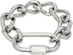 Curb chain bracelet in silver-tone steel. Logo-engraved carabiner fastening. Supplier color: Silver Chain Industrial, Chunky Silver Jewellery, Buy Apartment, Jewellery Chain, Steel Logo, Chelsea Boots Mens, Curb Chain Bracelet, Square Toe Shoes, Mens Bucket Hats