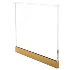 a white board with gold trim on the bottom and bottom edge, in front of a white background