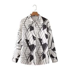 F00149317-103 Blouse Korean Style, Geometric Abstract Pattern, Spring Break Outfit, Colorful Crop Tops, Female Shorts, Early Spring Outfits, Spring Fashion Outfits, Y2k Outfits, Black And White Blouse