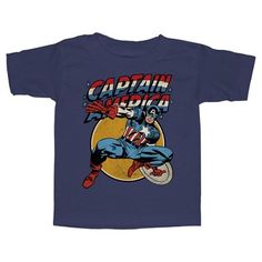 No villain stands a chance! Lose yourself in the pages of a comic book or the movie adventure of a lifetime with your favorite Marvel superheroes! This officially licensed Marvel Captain America Shield Toddlers' Graphic T-Shirt features a distressed design of retro Captain America with his name above him in red, white, and blue. It's time to get marvel-ous with this awesome tee that is perfect for fans of all ages! Captain America Shield, Marvel Captain America, Lose Yourself, Graphic Tee Design, Marvel Superheroes, Cool Tees, Tee Design, The Movie, Captain America