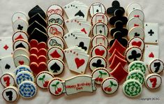 Red Heart Cookies, Casino Birthday, Casino Night Food, Casino Party Foods, Vegas Theme, Casino Party Decorations, Casino Decorations, Poker Party, Desserts Chocolate