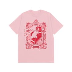 a pink t - shirt with an image of a woman on it