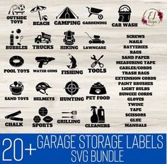 20 garage storage labels svg bundle for silhouettes and cricut cutting machines