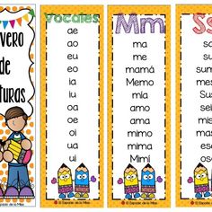 two spanish bookmarks with the words mmm and mmm