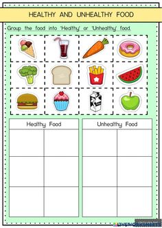 healthy and unhealthy food worksheet for kids to practice their skills