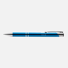 a blue and silver pen on a white background