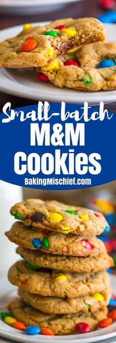 cookies stacked on top of each other with the words smart batch m & m cookies