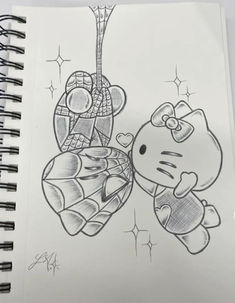 a drawing of two hello kitty characters hanging from a heart shaped balloon with the caption happy valentine's day