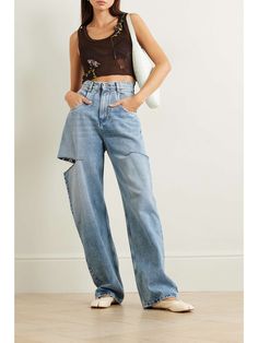 MAISON MARGIELA Cutout high-rise wide-leg jeans | NET-A-PORTER Margiela Jeans, Cut Out Jeans, High Rise Wide Leg Jeans, High Rise Jeans, Trending Now, Net A Porter, Medium Blue, Denim Fashion, Wide Leg Jeans