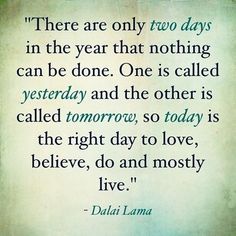 there are only two days in the year that nothing can be done one is called yesterday and the other is called tomorrow so today is the right day to love,