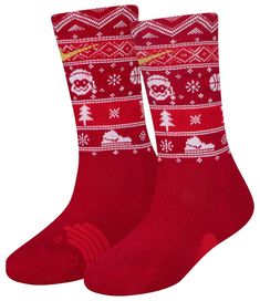 Fit & Design: Festive jacquard knit patterns on the cuffs Breathable mesh upper Ribbed arch support band Cushioned toe/bottom/heel Technology: Quick-drying, moisture-wicking Dri-FIT technology Additional Details: Jacquard Knit, Knit Patterns, Arch Support, Crew Socks, Dri Fit, Moisture Wicking, Arch, Socks, Mesh