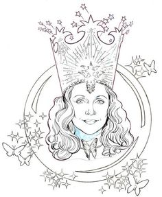 a drawing of a woman with a crown on her head and stars around her head