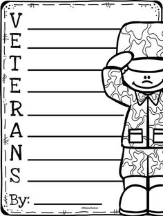 a veterans coloring page with an image of a soldier in uniform and the words veterans on it