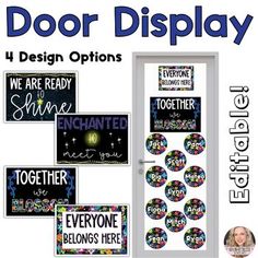 the door display is full of different signs and magnets to help students learn how to use