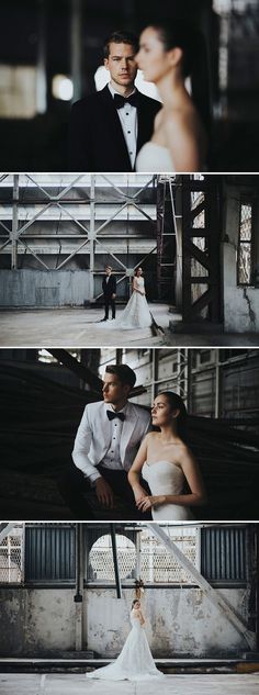 the bride and groom are posing for pictures