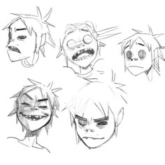 some sketches of different facial expressions from the anime character's head to his face