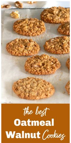 the best oatmeal walnut cookies on a baking sheet with text overlay