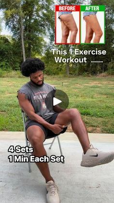 a man sitting in a chair with his legs crossed and the words, this exercise workout is